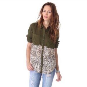 Free People Welcome to the Jungle Animal Print Buttonfront Blouse-Size M
